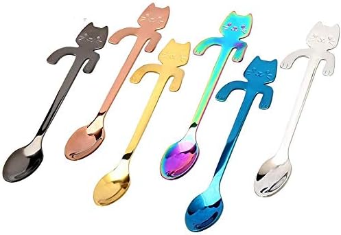pengxiaomei 6 Pack Mini Cat Coffee Spoon, Stainless Steel Coffee Spoon Hanging Cup Tea spoons Tea Soup Sugar Dessert Appetizer Seasoning Bistro Spoon Stainless Steel