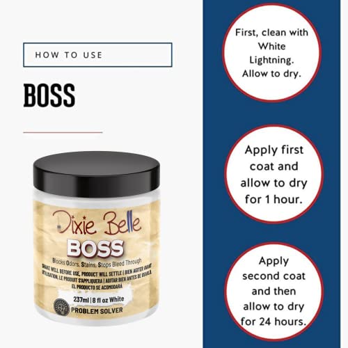 Dixie Belle Boss Paint Primer | White (8Oz) | Water-Based Problem Solver Paint | Paint Base To Block Odor, Stains, And Stops Bleed Through #TOP1