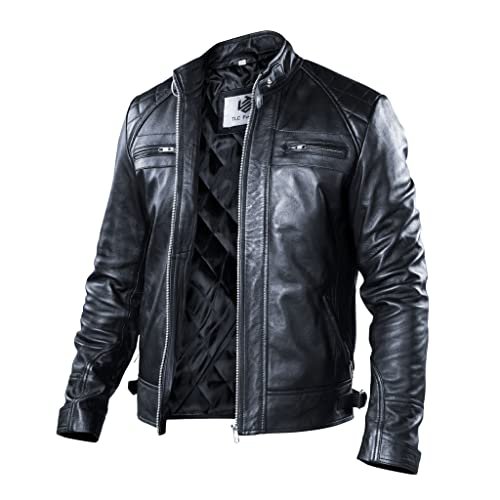 Tlc Leather Motorcycle Jacket Men - Black Real Leather Jacket For Men In Sizes From Xxs To 3Xl - Lambskin Leather Jacket #TOP13