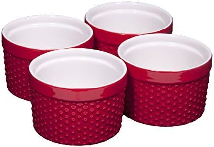 Palais Dinnerware Ramekins Collection Porcelain Soufle Dishes (6 Oz - Set of 4, Red - Dots Finish)