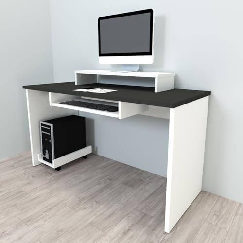 Henor Mesa Escritorio Oficina en Madera 140x80x75 cm con Niveladores para Oficina o Habitación. Mesa de Ordenador, Mesa de Estudio. Blanco - Grafito. - imagen 5