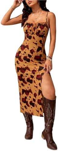 Verdusa Women's Cowgirl Dress Western Outfit Boho Bodycon Long Slit Thigh Cami - view 6