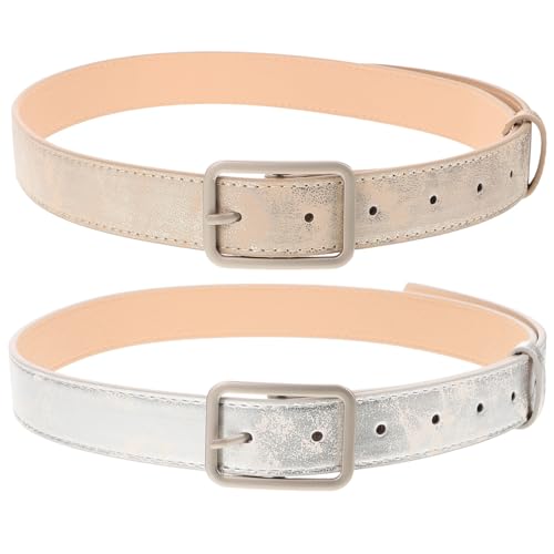 2 pcs Women Decorative Waist Belts Glitter PU Leather Dress Waist Belt with Alloy Buckle for Jeans and Dresses Stylish Gold Silver Fashion Accessory