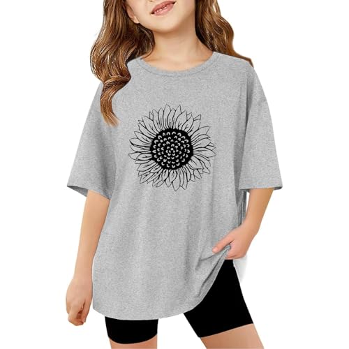 Image of Huihong T-Shirts Kids Girls Short Sleeve Round Neck Summer Teenage Girls Tshirts Funny Graphic Cartoon Cute Casual Running Vacation School Tunic Tops Age 3-14 Years (Grey, 7-8)