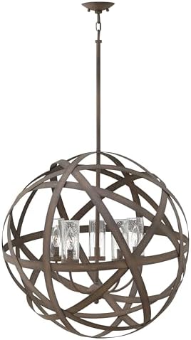 Hinkley Carson Contemporary Modern Five Light Outdoor Chandelier, Vintage Iron