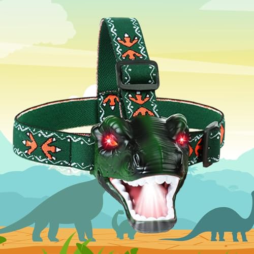 Linterna frontal dinosaurio Qianly para niños con luz LED y música para acampada 5