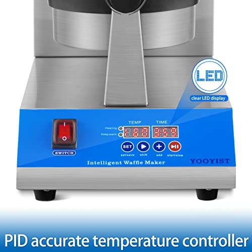 Rotating Belgian Waffle Maker, Belgium Waffles Iron Machine, Commercial Grade, Professional Intelligent, Digital, Non Stick, Stainless, For Hotel Restaurant Bakery Coffee Shop, Heavy Duty