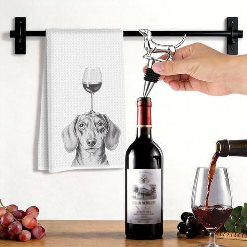 Image of Funny Dachshund Wine Kitchen Towels with Wine Bottle Stopper 24x14 Inch, Dachshund Gifts Reusable Dish Towels for Kitchen Bars Decor, Wines Gift Weiner Dog Gifts for Women Men Birthday Gift-5