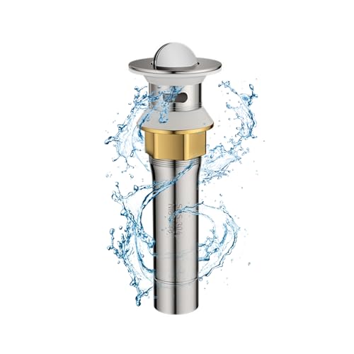BE-TOOL Bathroom Sink Drain Stainless Steel Sink Flip Drain Stopper Anti-Explosion and Anti-Clogging Drain Strainer Easy to Use for Kitchen, Bathroom(with Overflow Hole)