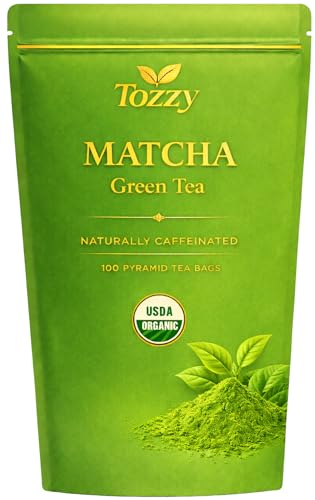 Tozzy Organic Matcha Green Tea – 100 Count, Plant-Based Pyramid Tea Bags