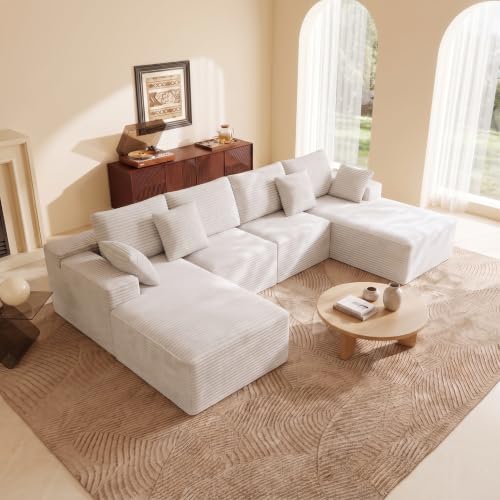 Image of Modular Cloud Sectional Sofa, Oversized Corduroy Boneless Couch | Luxury Comfort, Deep Seat, Couches for Living Room and Apartment, No Assembly Required