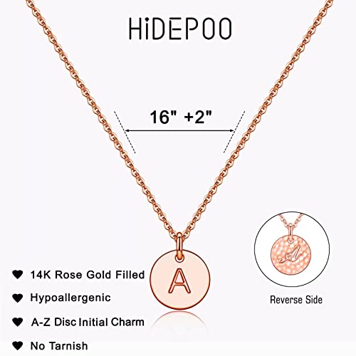 Hidepoo Disc Initial Necklace For Girls Gifts - 14K Rose Gold Filled Personalized Letter Necklace Tiny Double Side Engraved Initial Necklace Gifts For Women Teens Girls Birthday Gifts Pendant A #TOP4