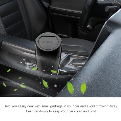 Image of Car Trash Can with Lid, Mini Car Garbage Bin Leakproof Cup Holder Trash Can, Multipurpose Organizer Door Pocket Trash Cup Fits Auto Home Office, Universal Garbage Can (Black)