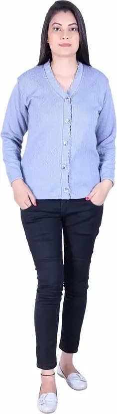 Women's Blended V-Neck Sweater-image-5