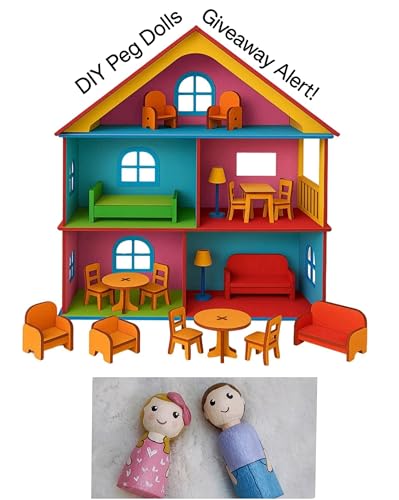Image of DIY Wooden Doll House with Furniture for Kids | Assemble, Paint and Play with Your Wooden Doll House! DIY peg Doll Pair | Raksha bandhan Gift for Sister | Rakhi Gift