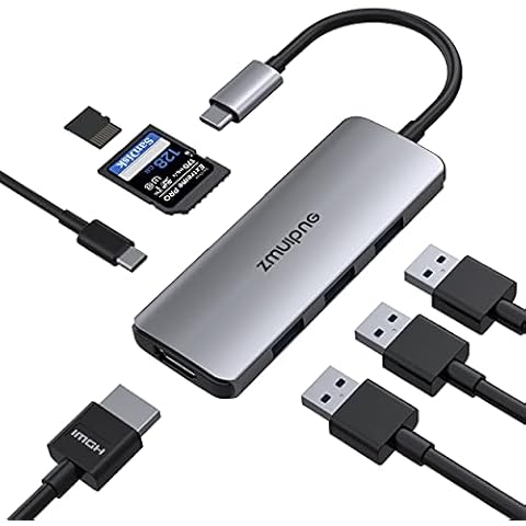 USB C Hub Multiport Adapter for MacBook Pro Air 2021, 7 IN 1 USB C Dongle to HDMI Mac USB Adaptor,USB Type C Hub to 4K HDMI, 100W PD, 3 USB Ports,SD/TF for Surface, Dell XPS 13 15 and More Cover