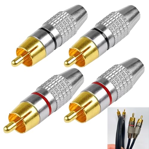 Zephyra 4 Connettori RCA Maschio Senza Saldatura – Adattatori Cinch Audio Video a Vite, per Cavi Coassiali, CCTV, Hi-Fi, Home Theater, Multimedia (2 Rossi + 2 Neri)