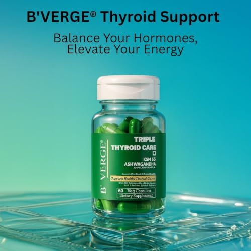 Image of B'VERGE Thyroid Supplement | With Ashwagandha ksm66 | Fast-Acting Formula | Enriched with Sea Kelp, Zinc, Selenium & L-Tyrosine | Promotes Healthy Thyroid Function (60 Capsules (Pack of 1))