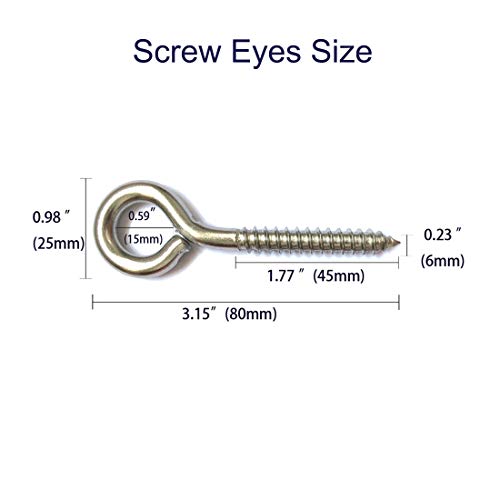 Goyunwell Stainless Steel Screw Eyes For Wood 10Pcs Eye Hook Screw In Heavy Duty Anti Rust Eye Wood Screws Large Eye Hooks Screw Eyes Eyebolts (M6 3-1/8 Inch (80Mm) #TOP1