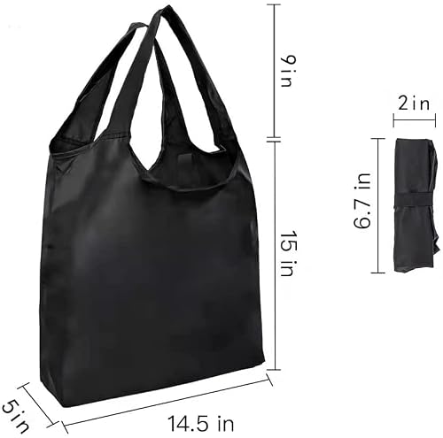 Aricsen 5 Pack Durable Folding Large Eco Kitchen Reusable Shopping Bags With Handles Bulk, Recycle Foldable Grocery Heavy Duty Washable Into Pocket Lightweight Portable Nylon Polyester Cloth, Black #TOP1