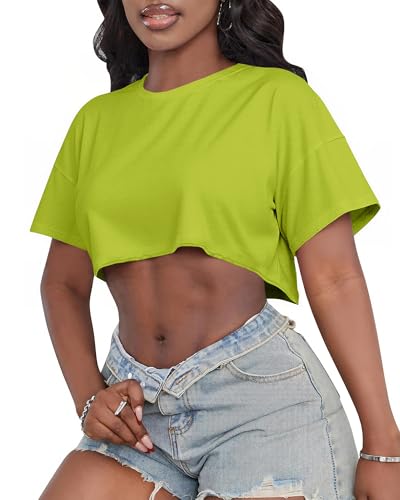 Image of Crop Tops for Women Oversized Short Sleeve T Shirts Crew Neck Cropped Tees