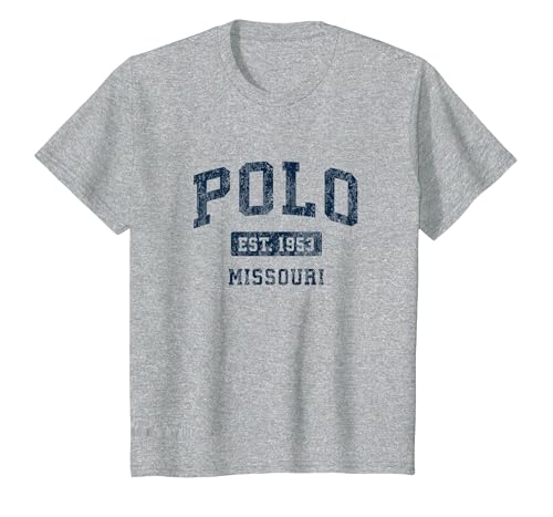 Polo Missouri MO Vintage Athletic Sports Design T-Shirt, Youth, Heather Grey, Small