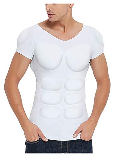ruguo Camisas Acolchadas musculares para Hombres Camiseta de músculos Abdominales Falsos para Hombre Almohadillas musculares extraíbles Camiseta de engorde Transpirable Ropa Interior