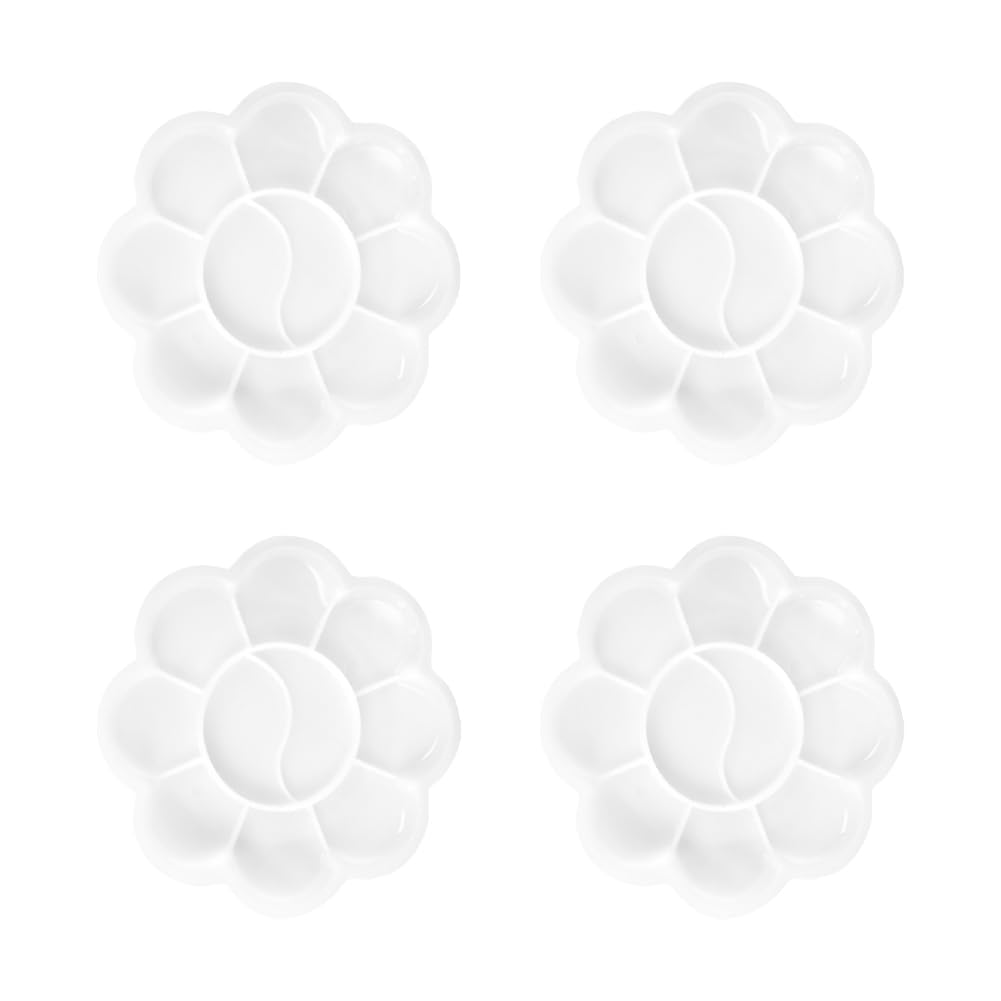ccHuDE 20 Pcs Flower Shape Paint Palettes Plastic Watercolor Palettes Water Color Mixing Trays Small Painting Palettes White Painting Dishes Trays