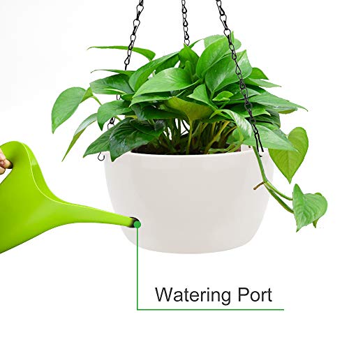 Growneer 2 Packs 9.4 Inches Plastic Hanging Planter Self Watering Basket With 6 Pcs Hooks, Hanging Flower Pot With Detachable Base For Garden Indoor Outdoor Home Decoration (White) #TOP5