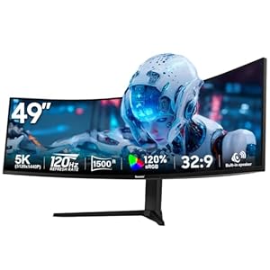 Gawfolk 49 Zoll Curved Gaming Monitor 120 Hz, 1500R Gebogen PC Bildschirm mit Lautsprecher, DQHD 5120x1440, Computerbildschirm für Home Office und Business, DP, HDMI, unterstützt VESA 100x100mm