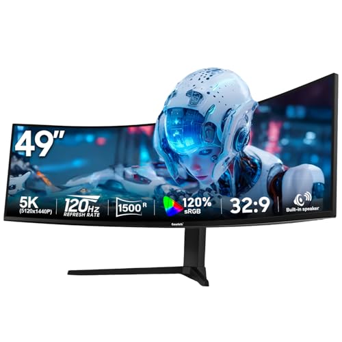 Gawfolk 49 Zoll Curved Gaming Monitor 120 Hz 1500R Gebogen PC Bildschirm mit Lautsprecher DQHD 5120x1440 Computerbildschirm für Home Office und Business DP HDMI unterstützt VESA 100x100mm