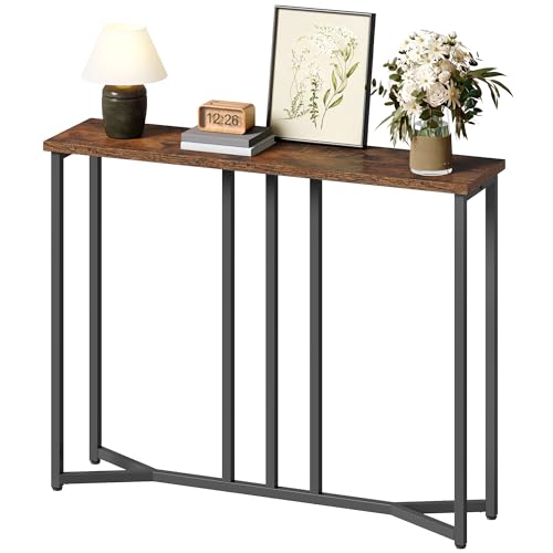 YITAHOME Console Table, 80CM Slim Console Table for Hallway, Metal Frame, Compact Display Table, Sofa Table for Small Spaces, Entryway, Living Room, Sturdy, Rustic Brown and Black