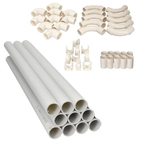 Jandei - Pack 10 uds. Tubo para Cables PVC Rígido Blanco Longitud 1 Metro. Diámetro 20 mm. Funda de Cable con Grapas de Sujección, Codo 90 Grados,Manguitos y Curvas de Empalme.
