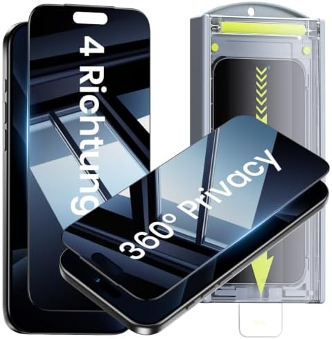 WSKEN für iPhone 18 Pro Max für Panzerglas 360°Privacy Unzerbrechlich | Rollende Auto Entstaubung 9H+Militär-Sicherheitsglas Sichtschutz Schutzfolie,Anti Fingerabdruck,0 Blasen,Uns