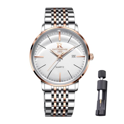 Imagen de Raitown Reloj Hombre en Acero Inoxidable con Vidrio Curvo · Impermeable 3ATM · Movimiento de Cuarzo · Diseño Minimalista y Estilo Clásico Retro Reloj para Hombre