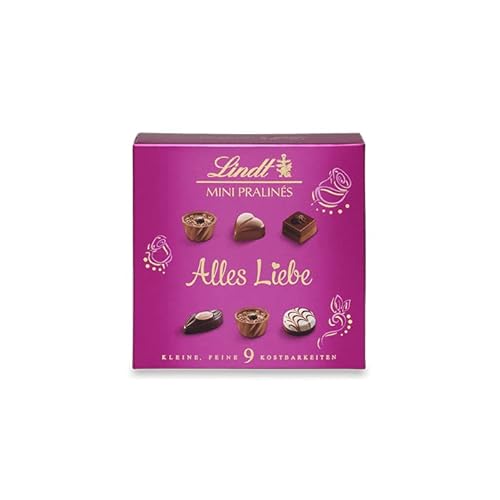 Lindt Schokolade - Mini Pralinés Emotionale Botschaften | 20 x 44 g | Pralinés-Schachtel mit 9 Pralinen in 5 köstlichen Sorten mit und ohne Alkohol | Pralinengeschenk | Schokoladengeschenk