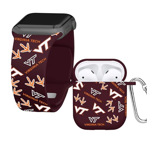 Affinity Bands Virginia Tech Hokies HD Combo Package Compatible with Apple Watch and AirPods Gen 1 & 2 (38/40/41mm Long Random)