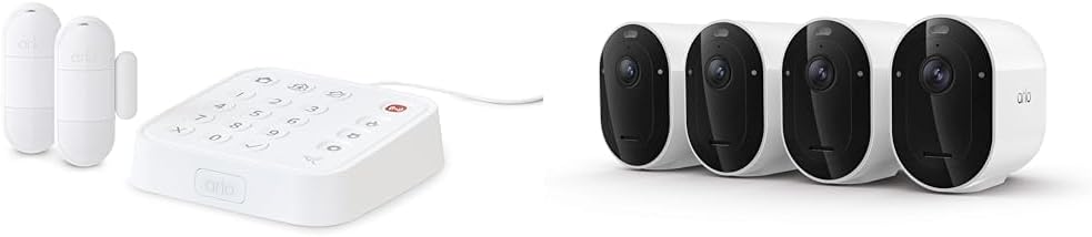 Arlo Home Security System Wired Keypad Sensor Hub, (2) 8-in-1 Sensors + Pro 6 2K HDR Security Camera (4 Pack), No Contract Required, DIY Installation, Alarm System,24/7 Monitoring