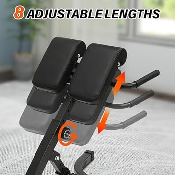 Roman Chair, Back Extension Machine, Adjustable Hyperextension Bench for Full Body Workout, Foldable with 8 Positions