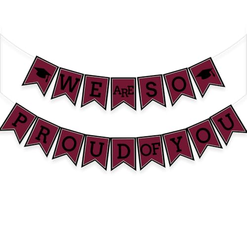 Image of Maroon We Are So Proud Of You Banner Congrats Grad Cap Bunting Flag Grad Party Decoration Idea