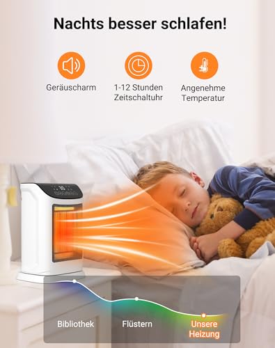Primevolve Heizlüfter Energiesparender-1800W PTC Keramik Heizlüfter mit Oszillation,12 Stunden-Timer, Fernbedienung, 4 Heizmodi,Thermostat - Leises Energiesparender Heizlüfter