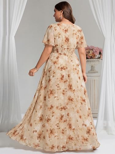 Image of Ever-Pretty Plus Elegant Formal Dresses for Curvy Women Round Neck Short Sleeves Chiffon Bridesmaid Mother of The Bride Dress