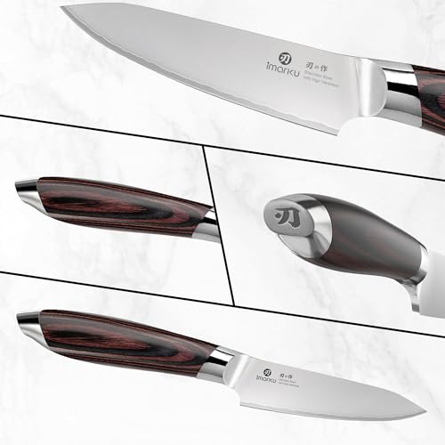 Image of imarku Paring Knife 3.75 Inch, Japanese High Carbon Stainless Steel Fruit Knife, Ultra Sharp Small Kitchen Knife for Peeling Fruits Cutting Veggies, Ergonomic Pakkawood Handle
