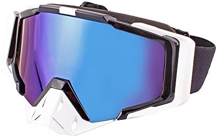 LINSUN Adult Motorcycle /Off-Road/Dirt Bike Safety Goggles (White & anti fogging blue lens)