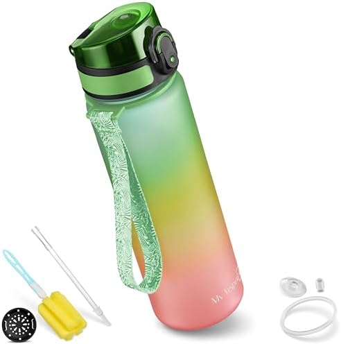 My Vesperbox Minny butelka na napoje dla dzieci, szczelna, ze słomką lub sitkiem, 350 ml, 500 ml, 750 ml, lekka butelka na wodę z tritanu, bez BPA, do przedszkola, szkoły (szaro-niebieska, 750 ml)