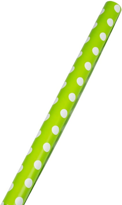 JAM Paper Gift Wrap - Polka Dot Wrapping Paper - 25 Sq Ft - Lime Green with White Dots - Roll Sold Individually