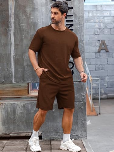 Babioboa Men's Short Sleeve Tracksuit Summer T Shirt & Shorts set 2 Pockets Oversize Two Piece Casual Daily Duty-off