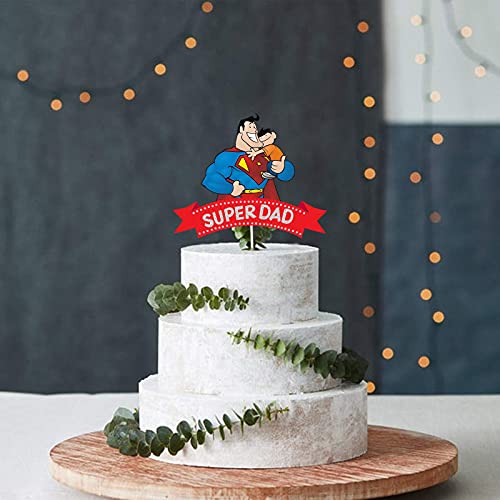 Image of Festiko Happy Father's Day Cake Topper for Dad Birthday Celebration | Black Glitter Super Dad Cake Decoration for Fathers Day Party, Cake Cutting, Family Celebration & Dessert Table Decor