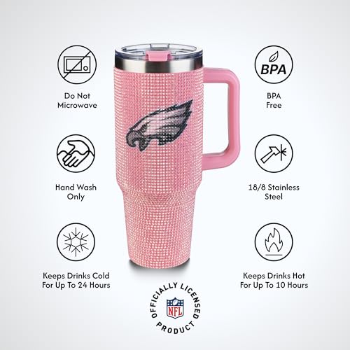Image of The Memory Company Officially Licensed 40oz Pink Bling Game Day Tumbler, Philadelphia Eagles