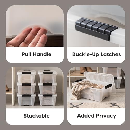 IRIS Storage Bins with Lids, 12 L Plastic Storage Containers, Stackable Nestable Storage Bins with Latches, Organizing Boxes – 6 Pack, Pearl by IRIS USA - Image 3
